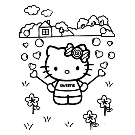 Раскраска Kitty на природе распечатать или скачать