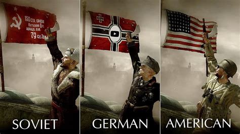 Planting The Soviet Flag Vs German Chinese American Flags Call Of Duty World At War Ending