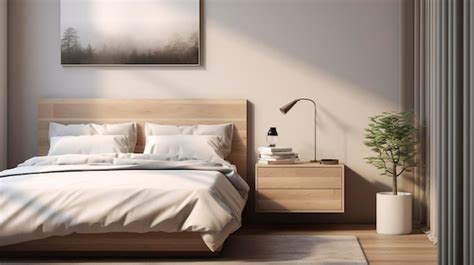 Premium AI Image | Modern Bedroom with White Nightstand