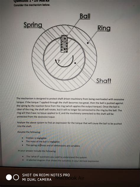 Solved Consider the mechanism below Ball Spring Ring Shaft | Chegg.com