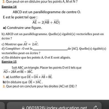 Exercice Parallelogramme De Centre O Ae Ab Ad Abcd Est Un E