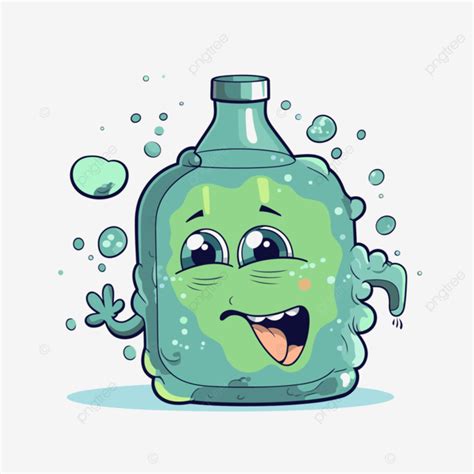 Caricatura De Botella Verde De Gas Líquido Sólido Con Cara Sonriente Y Burbujas Y Expresión ...