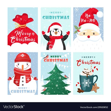 Christmas greeting cards templates set cute Vector Image