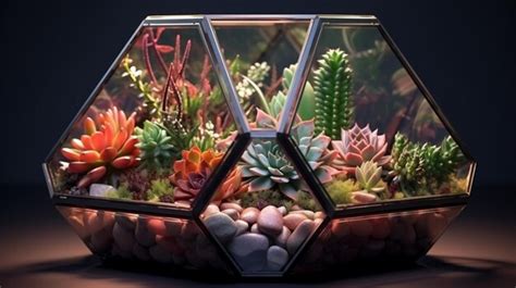 Premium Photo Geometric Glass Florarium With Succulents