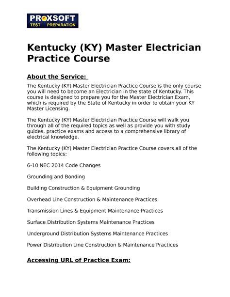 Kentucky Ky Master Electrician Practice Course This Course Is