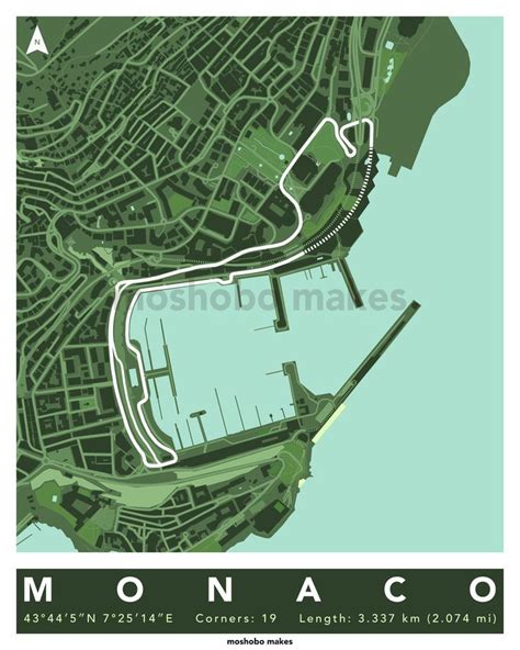 Circuit De Monaco triple Pack Track Map for Poster Wall - Etsy | Monaco ...