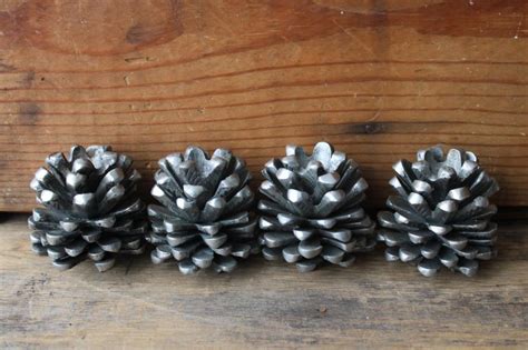 Heavy Cast Metal Pinecones Pine Cone Candle Holders Silver Tone Pewter