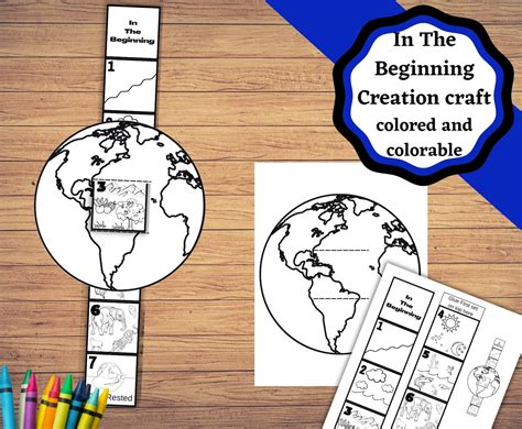 Printable Creation Bible Craft. Kids Craft for the 7 Days of Creation in a Colored or Colorable ...