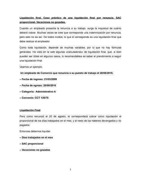 Liquidaciones Laborales Liquidaci N Final Caso Pr Ctico De Una