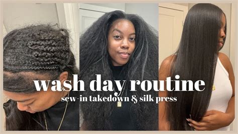 Natural Hair Silk Press Routine Taking Out My Traditional Sew In Zenese Ashley Youtube