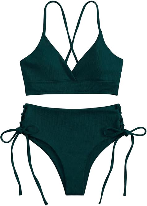 Amazon MakeMeChic Women S Criss Cross Piece Swimsuit Lace Up High Waisted Bikini Sets Tie