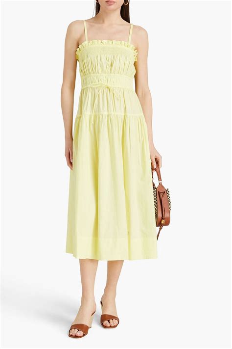 ULLA JOHNSON Lisbet Shirred Cotton Poplin Midi Dress THE OUTNET