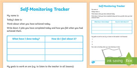 Self Monitoring Recording Template Nauczyciel Wykonał