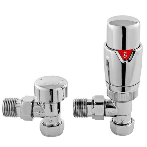 Nuie Luxury Chrome Thermostatic Angled Radiator Valve Set Best Prices