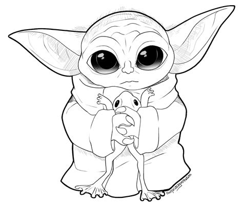 Para Colorear Baby Yoda Sostiene Una Rana Imprimir Gratis