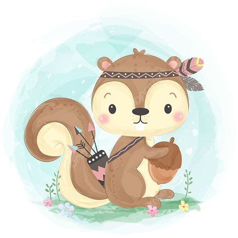 Adorable Ilustración De Ardilla Boho PNG Imágenes Prediseñadas De