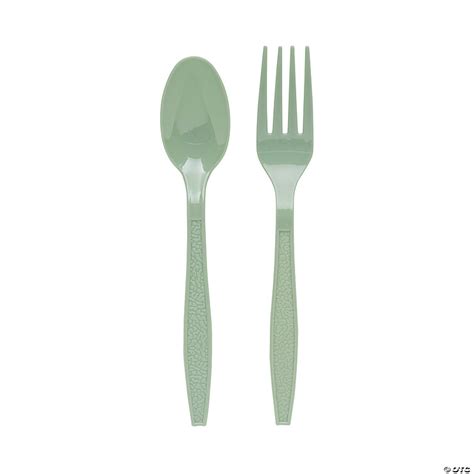 Sage Green Plastic Fork Spoon Cutlery Set Ct Oriental Trading