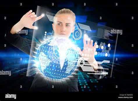 Digital Composite Of Blonde Businesswoman Touching Interface With Earth