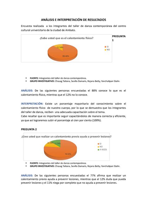 Analisis E Interpretacion E De Resultados Encuesta Realizada A Los