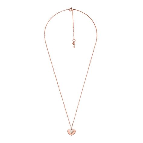 Michael Kors 14ct Rose Gold Plated Cz Mk Heart Necklace Hsamuel