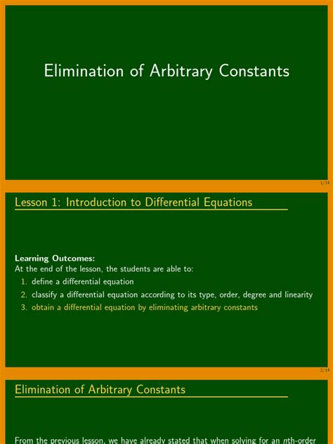 Elimination Of Arbitrary Constants Slides For Video Lecture Pdf