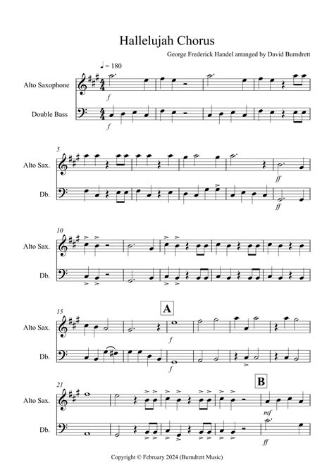 Hallelujah Chorus For Alto Saxophone And Double Bass Duet Arr David Burndrett Sheet Music