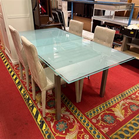 Calligaris Extending Glass Dining Table And Four Cattelan Italia Suede