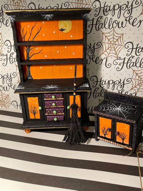 Miniature Witches Furniture Set Halloween Miniature Haunted Etsy