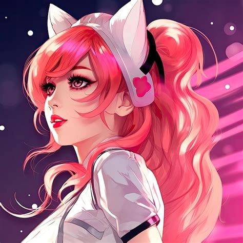 Premium AI Image | a cartoon girl with pink hair and cat ears