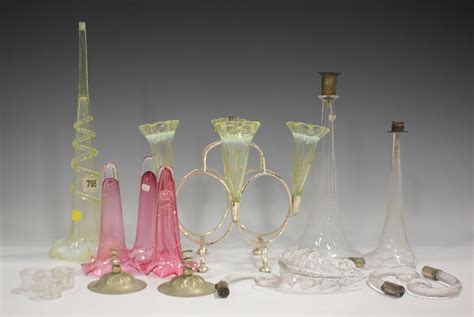 An Assorted Group Of Glass Epergne Fittings Mostly Late 19th Early 20th Century Made Up Of Opalesc