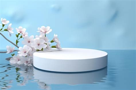 Premium Ai Image A White Product Display Podium With Water Reflection