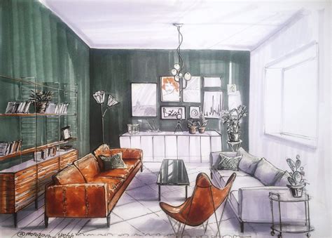 Interior design living room sketch - 66 photo