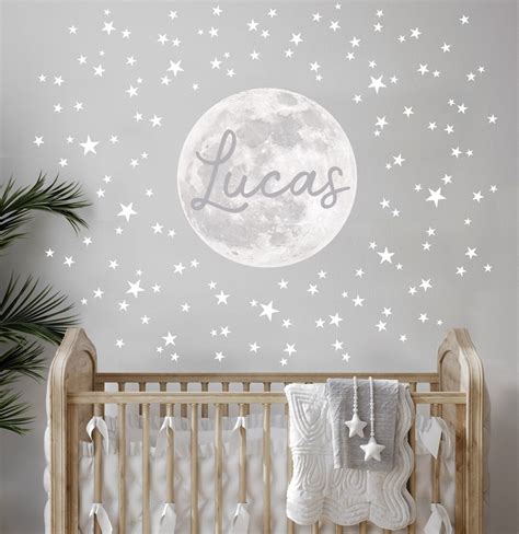 Personalised Moon And Stars Fabric Wall Stickers Custom Name Etsy