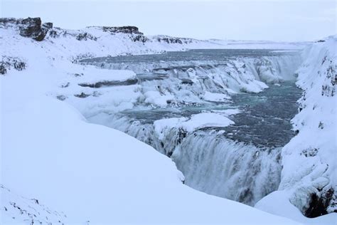 Premium Photo Gullfoss Waterfall Lookout In Winter In Iceland