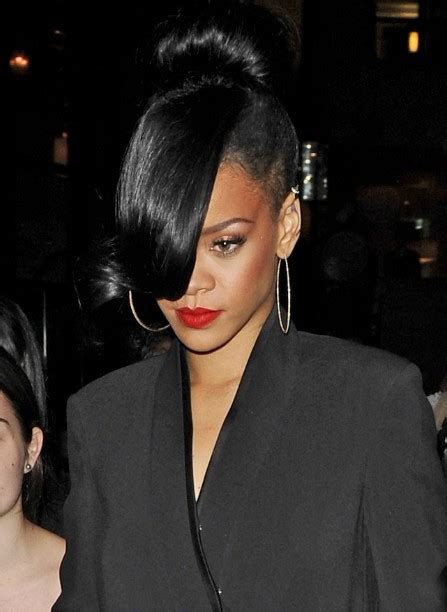 Rihanna Black Bun With Long Bangs Hairstyles Weekly