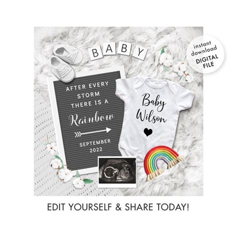 Rainbow Baby Digital Pregnancy Announcement Baby Reveal Etsy