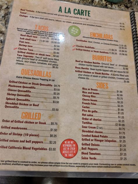 Menu At Mi Pueblito Mexican Restaurant Parsons 425 E Main St