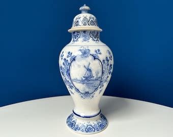 Vintage Delft Blue Lidded Vase By Royal Sphinx Maastricht Delftware