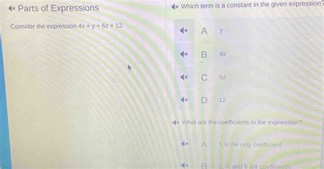 Solved Parts Of Expressions Which Term Is A Constant In The Given