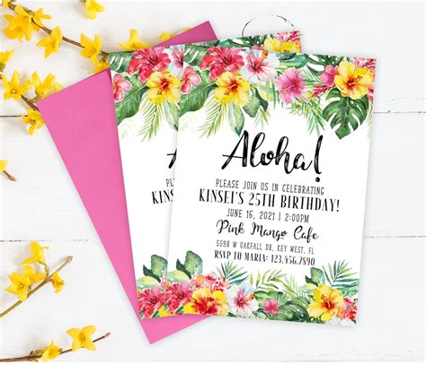 Hawaiian Birthday Invitations Hawaiian Luau Invitation Custom Birthday Invite Printed