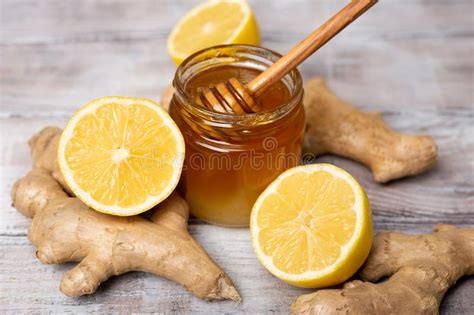 Close Up Honey Lemon Ginger Healthy Concept T Treatment Of Cold