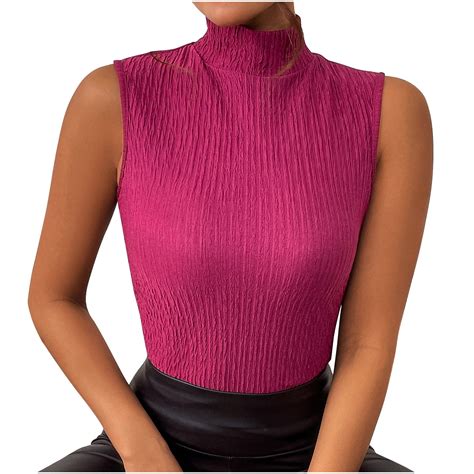 Yydgh Mock Neck Sleeveless Tops For Women Textured Tank Top Casual Solid Color Basic Tee Shirts