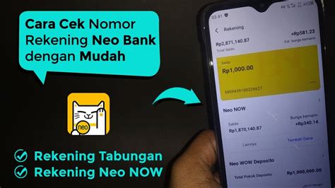 Cara Melihat Nomor Rekening Neo Bank Tabungan Neo Now Youtube