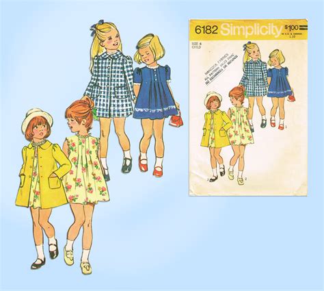 1970s Vintage Simplicity Sewing Pattern 6182 Girls Dress And Coat Sz 6