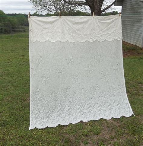 Vintage Ivory Lace Shower Curtain Shower Curtain Attached Etsy Lace Shower Curtains Cottage