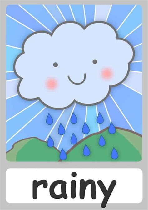 rainy-flashcard | Weather activities preschool, Weather for kids ...