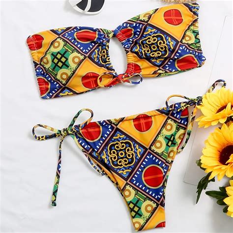 2022 New Fashion Bikini Suit Beautiful Print Sexy Swimwear Self Tie Bikini Womens Swimsuit