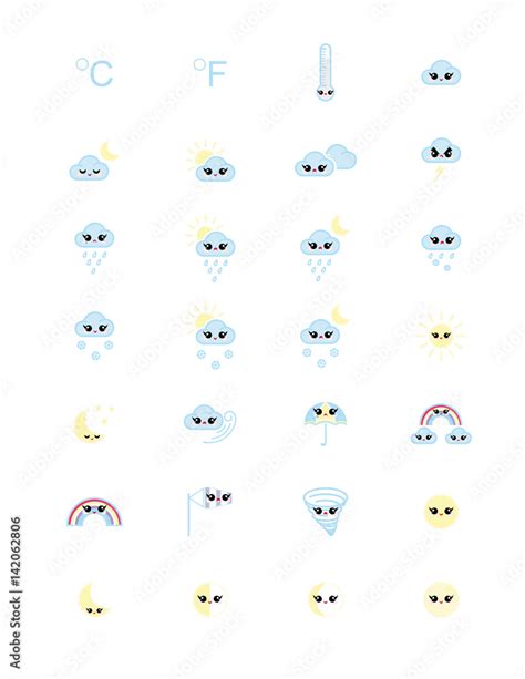 Kawaii Weather Icons Fun Kawaii Coulds Kawaii Weather Design Weather