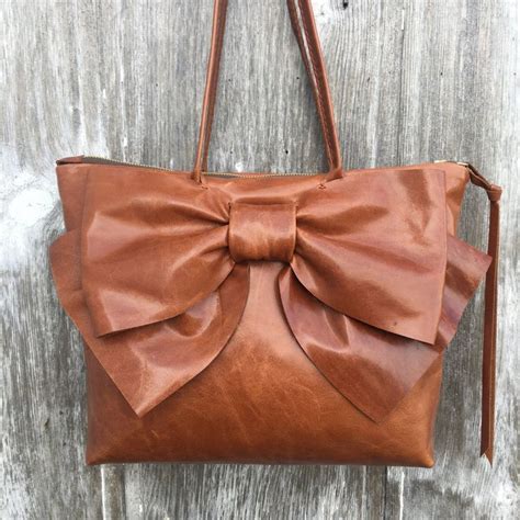 Leather Bow Handbag In Semi Gloss Distressed Chestnut Brown Etsy