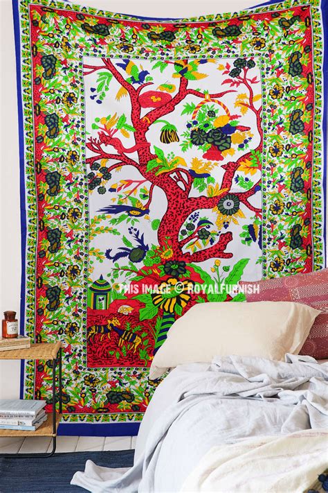 White Tree Of Life Tapestry Wall Hanging Hippie Cotton Bedspread